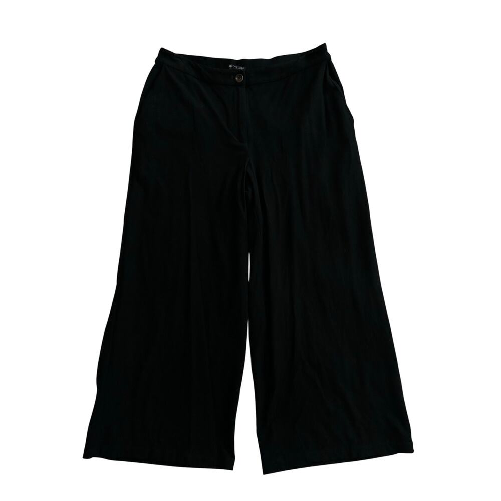 Eileen Fisher Womens Viscose Wide Leg Cropped Pants Black Crepe Size 10P